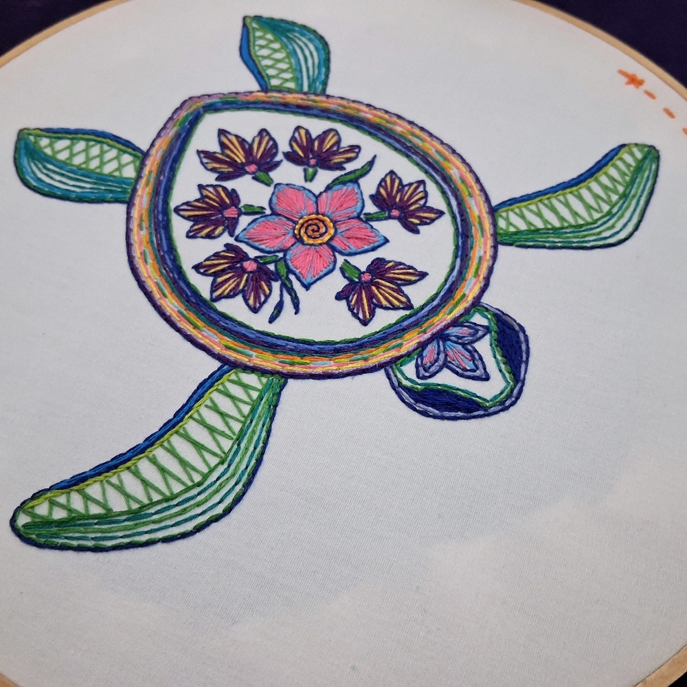 Sea Turtle Embroidery 10.5" Frame By Me - Picture 5 of 10